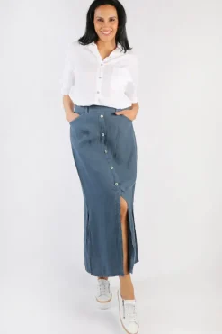 Blueberry Midi Straight Skirt In Navy