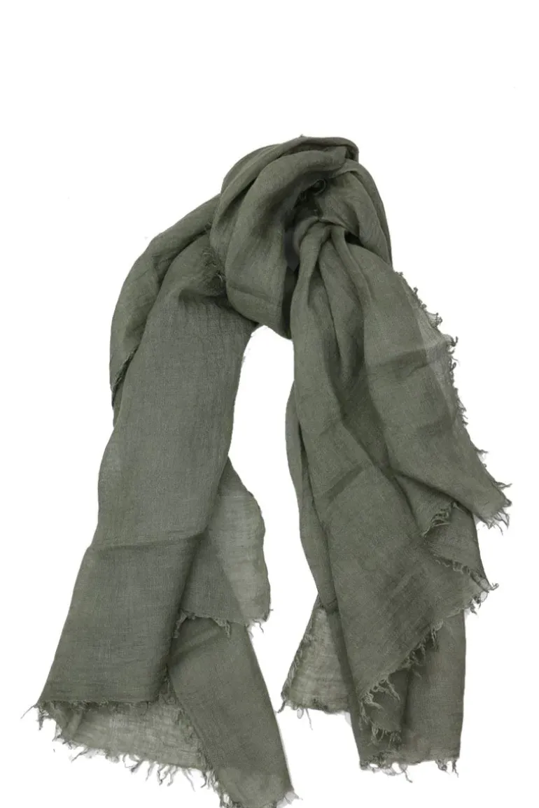 Blueberry Organic Linen Scarf In Khaki