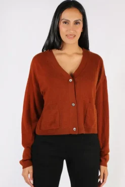 C & Co Crop Cardi In Chocolate