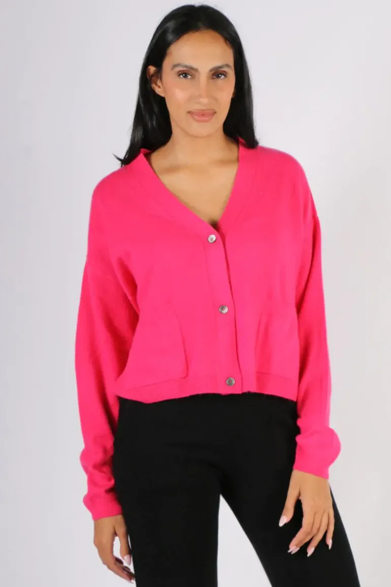 C & Co Crop Cardi In Hot Pink
