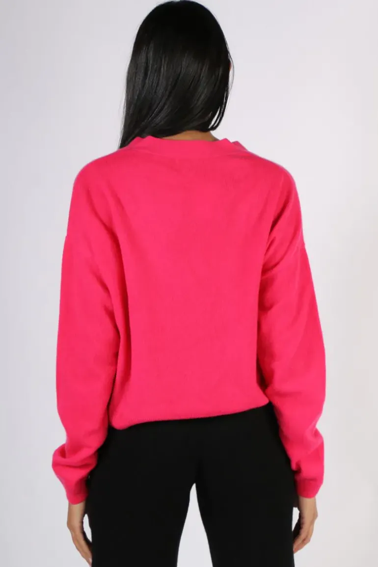 C & Co Crop Cardi In Hot Pink