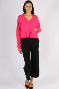 C & Co Crop Cardi In Hot Pink