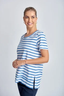 Cloth Paper Scissor Slub Stripe Tee In Blue