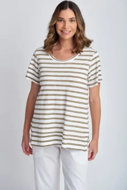 Cloth Paper Scissor Slub Stripe Tee In Twig