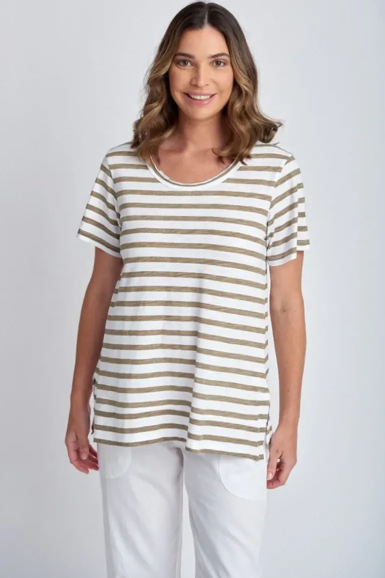 Cloth Paper Scissor Slub Stripe Tee In Twig