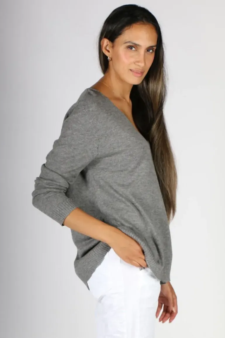 Cloth Paper Scissors V Neck Jumper In Grey