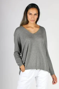 Cloth Paper Scissors V Neck Jumper In Grey