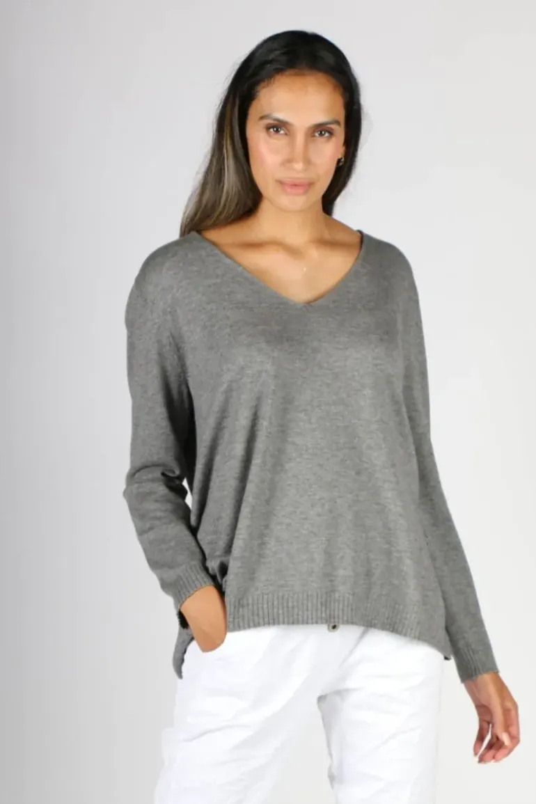 Cloth Paper Scissors V Neck Jumper In Grey