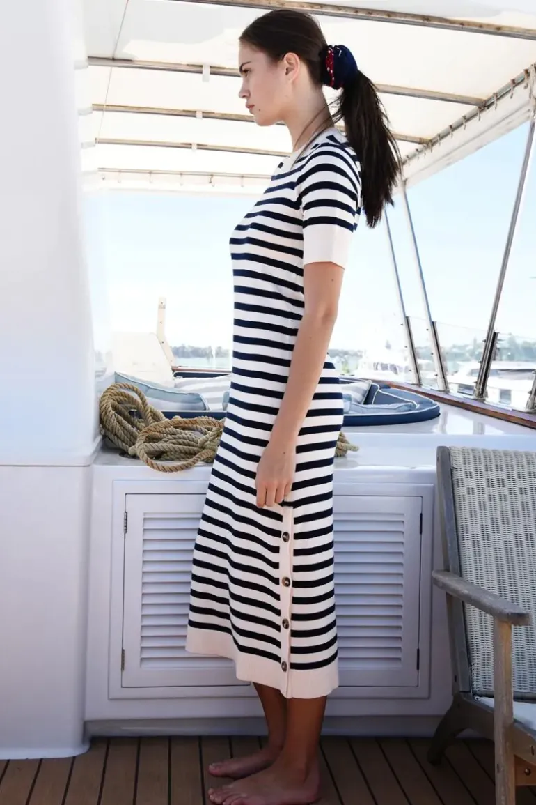 Cooper Slipt Kit Fit Dress In Stripe