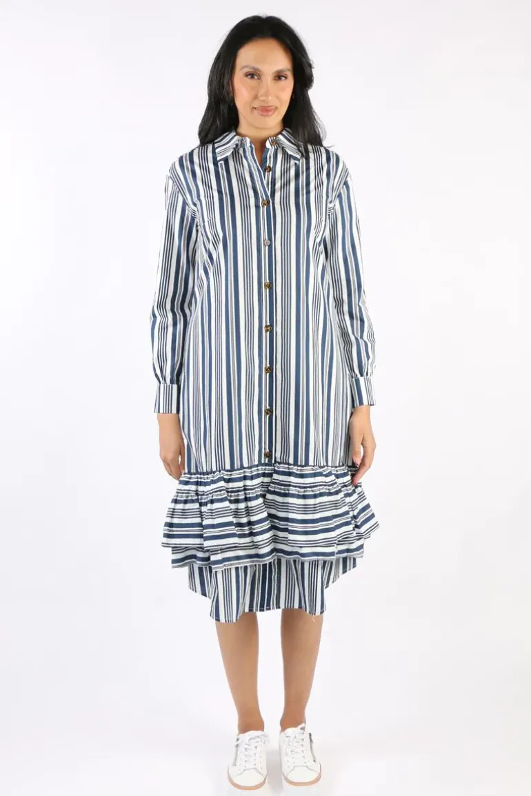 Cooper Stripe While Its Hot Frill You At The Bottom Dress In Navy