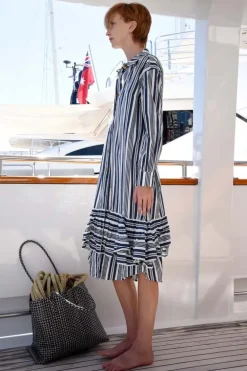 Cooper Stripe While Its Hot Frill You At The Bottom Dress In Navy