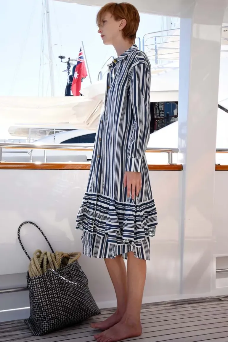 Cooper Stripe While Its Hot Frill You At The Bottom Dress In Navy