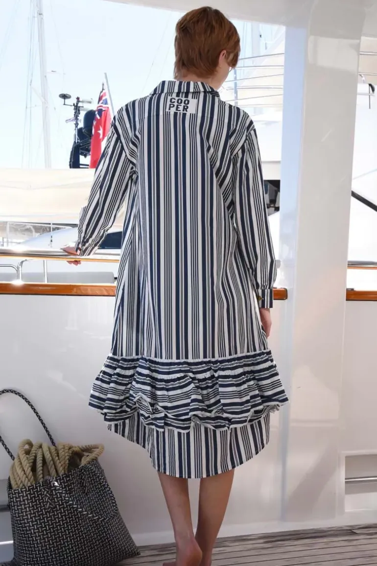 Cooper Stripe While Its Hot Frill You At The Bottom Dress In Navy