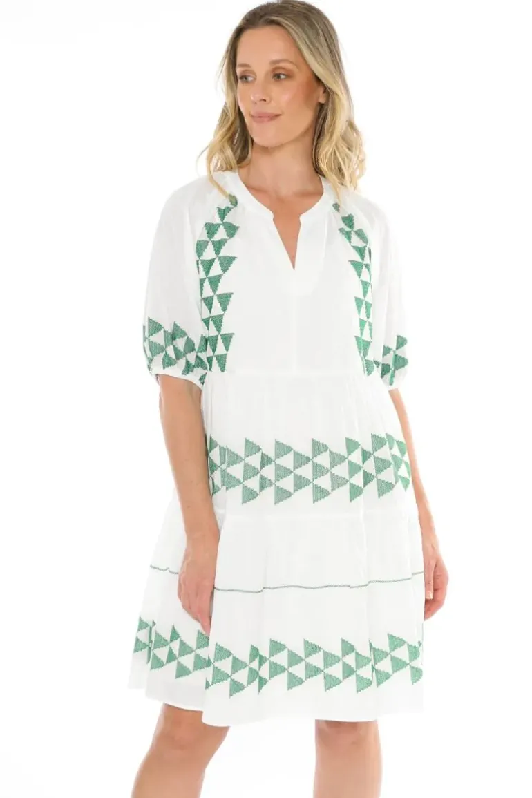 Cross Stitch Embroidered Tiered Dress In White By Jump