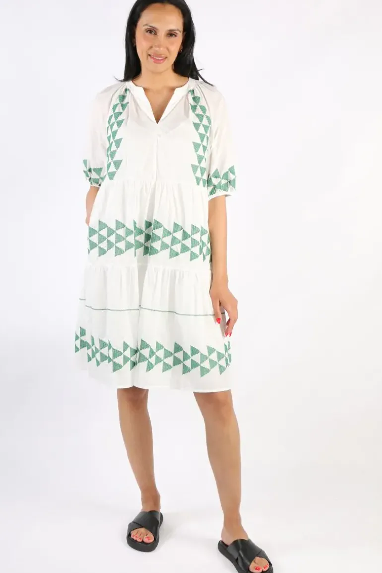 Cross Stitch Embroidered Tiered Dress In White By Jump