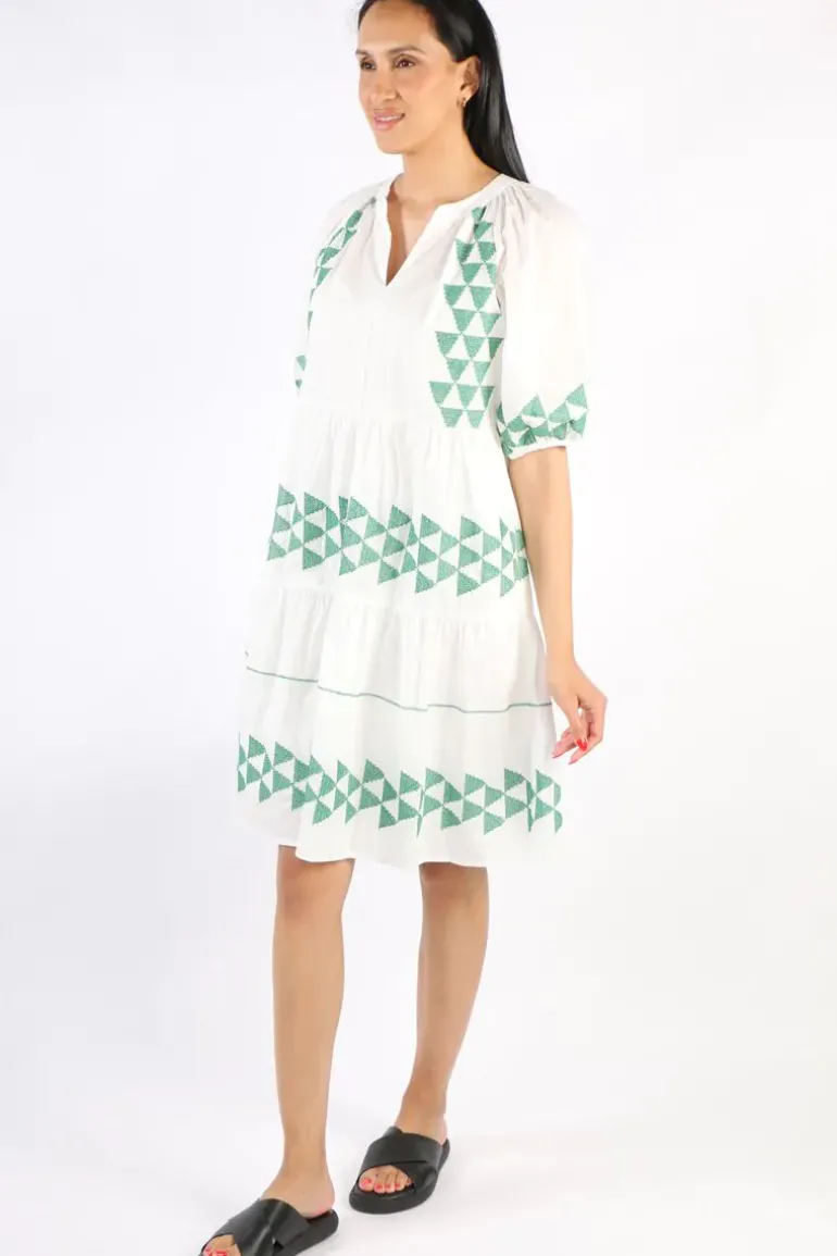 Cross Stitch Embroidered Tiered Dress In White By Jump