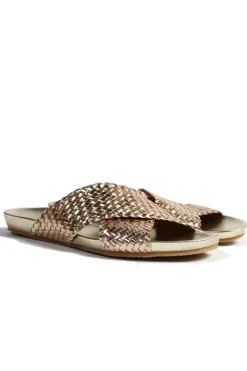 Crossover Woven Slide By Donna Piu In Gold