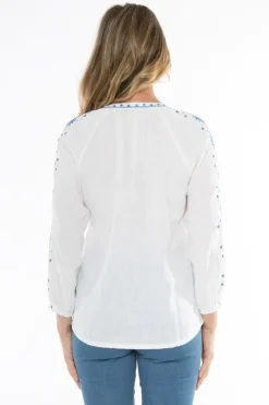 Embroidered Linen Blouse In White By Jump