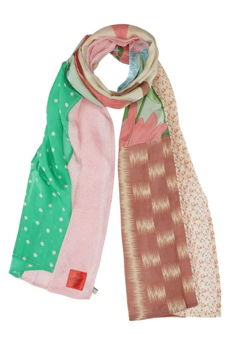 Erfurt Silk Patchwork Print Scarf In Raspberry