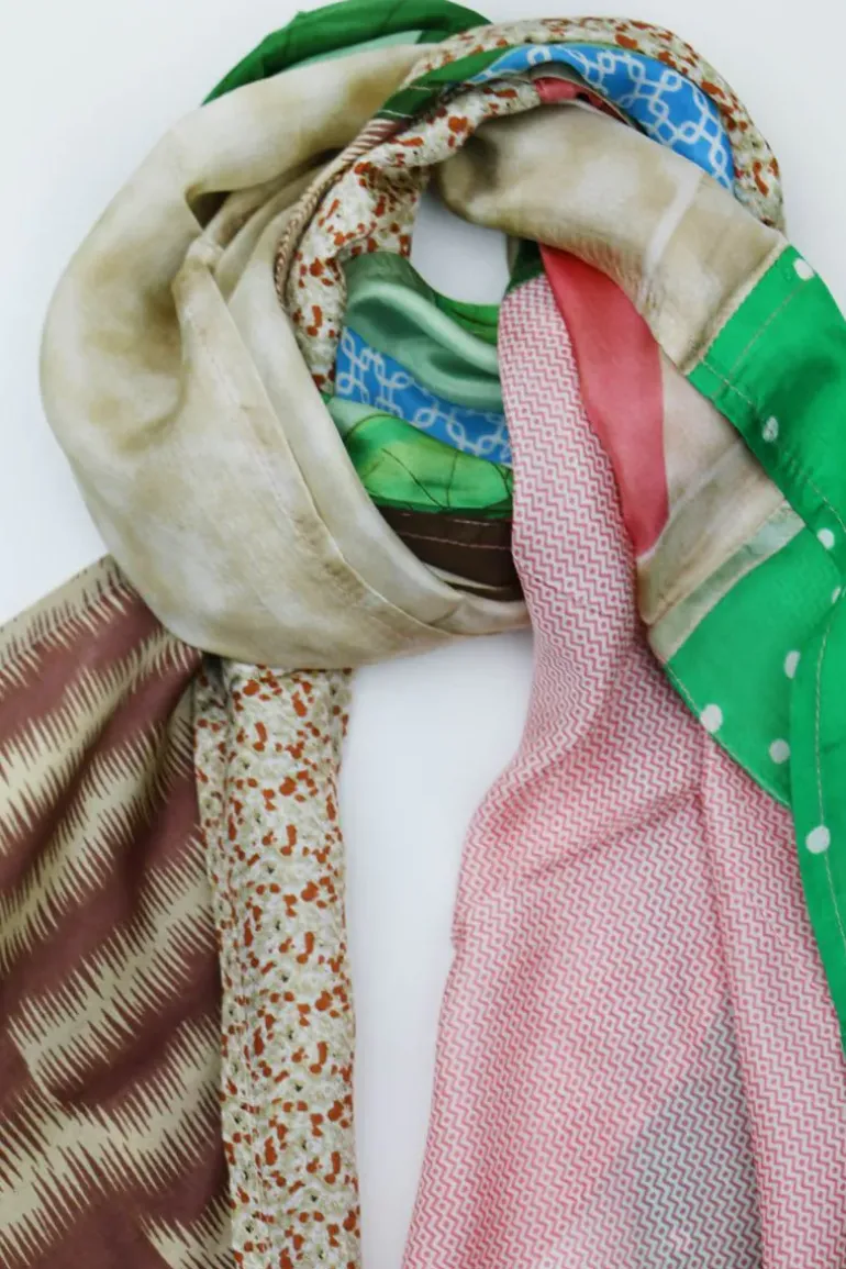 Erfurt Silk Patchwork Print Scarf In Raspberry