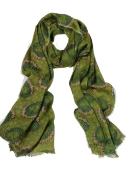 Erfurt Soft Printed Wool Model Scarf In Green
