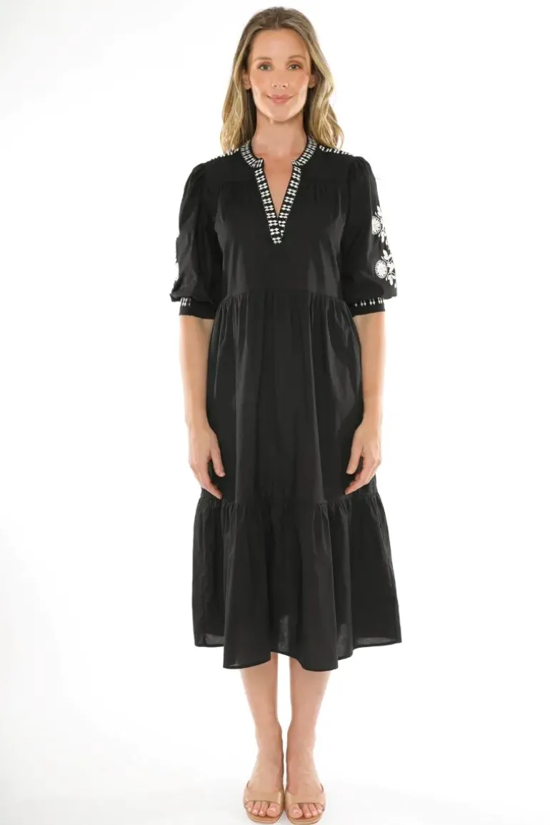 Floral Embroidered Tiered Dress In Black By Jump