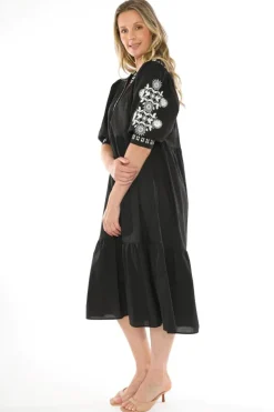Floral Embroidered Tiered Dress In Black By Jump