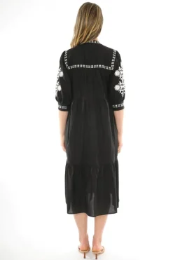 Floral Embroidered Tiered Dress In Black By Jump