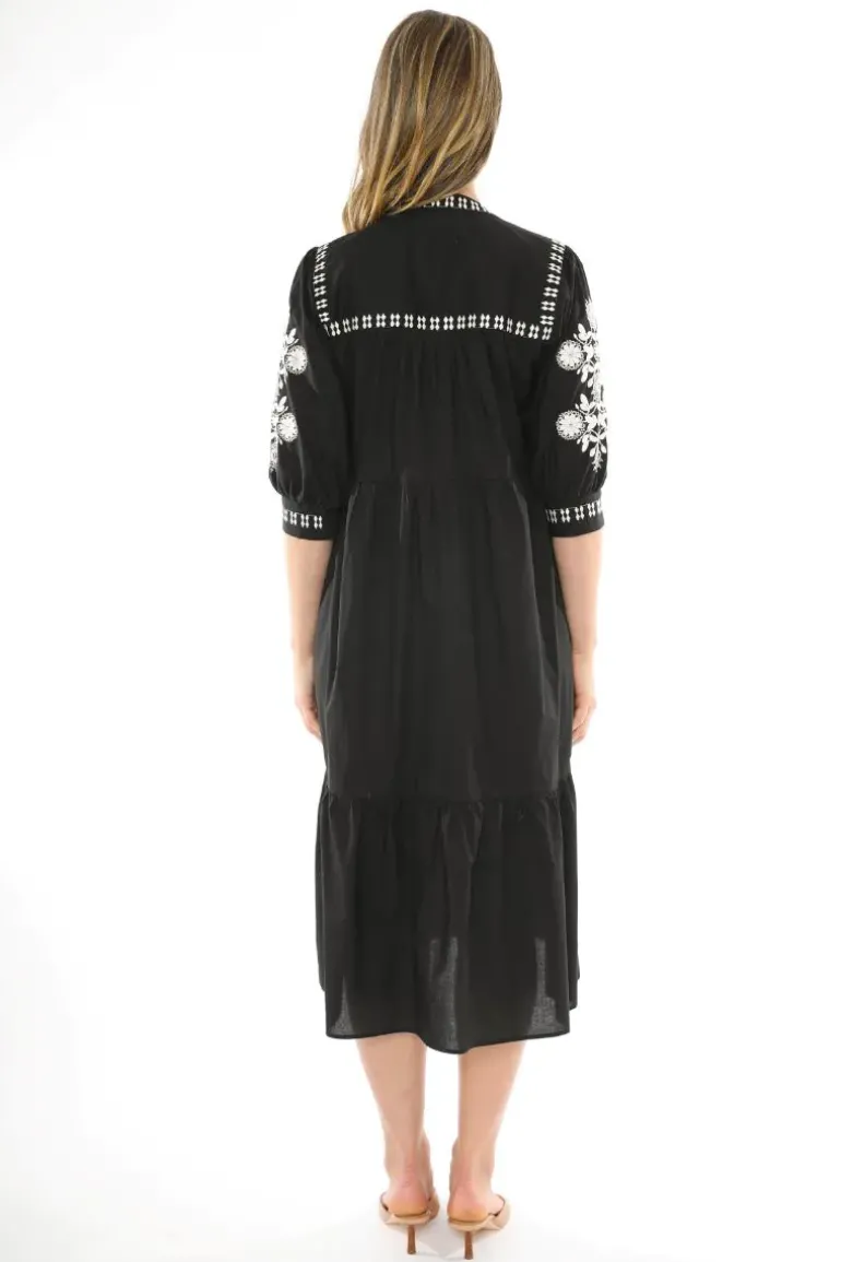 Floral Embroidered Tiered Dress In Black By Jump