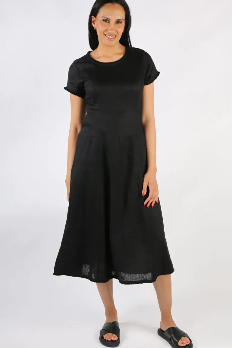 Foil Fringe Event Dress In Black