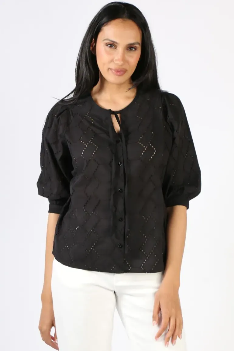 Foil Peek A Boo Blouse In Black