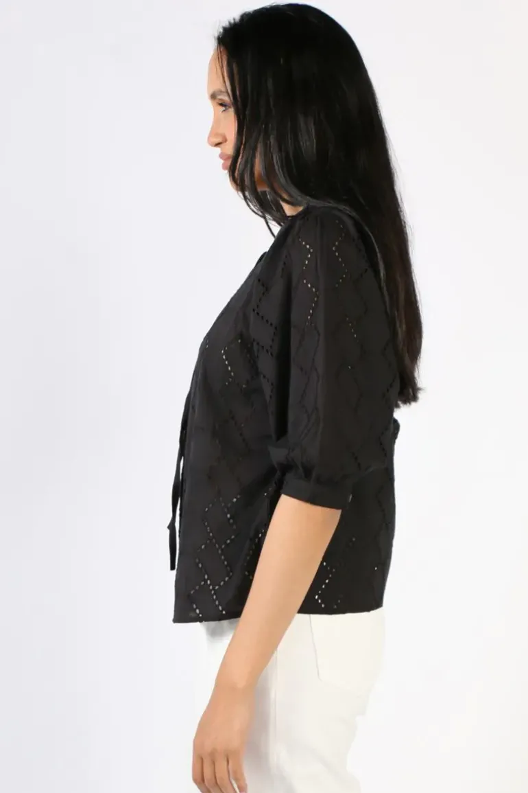 Foil Peek A Boo Blouse In Black