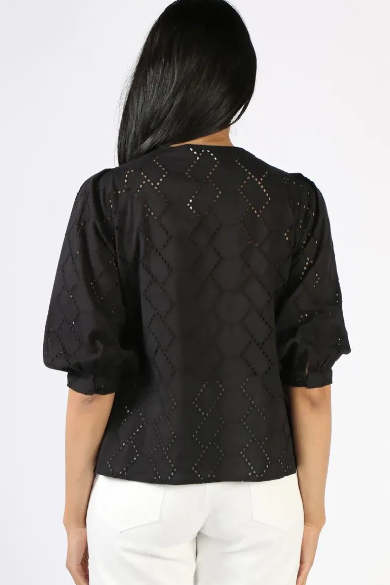 Foil Peek A Boo Blouse In Black
