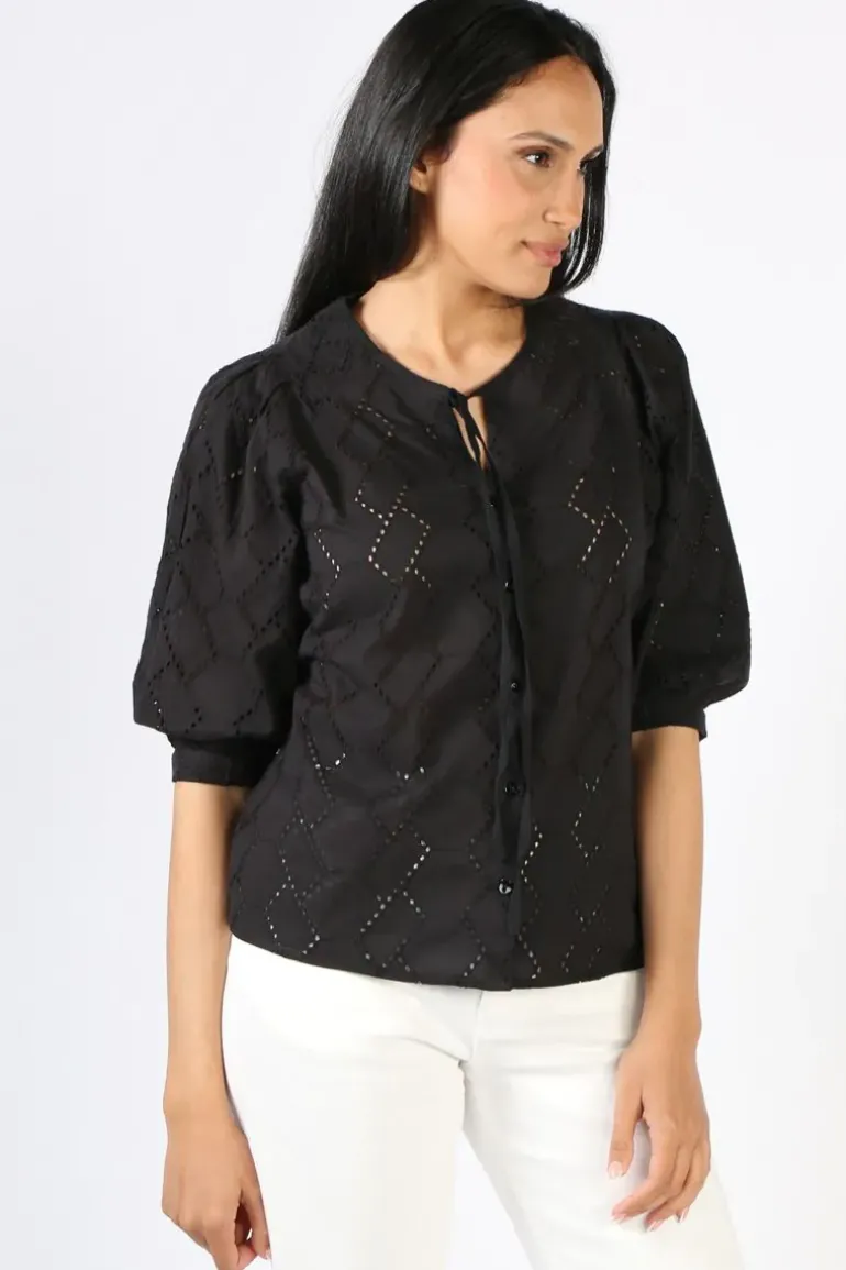 Foil Peek A Boo Blouse In Black
