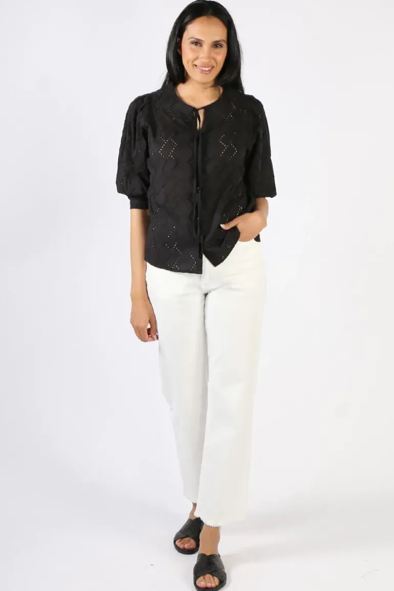 Foil Peek A Boo Blouse In Black