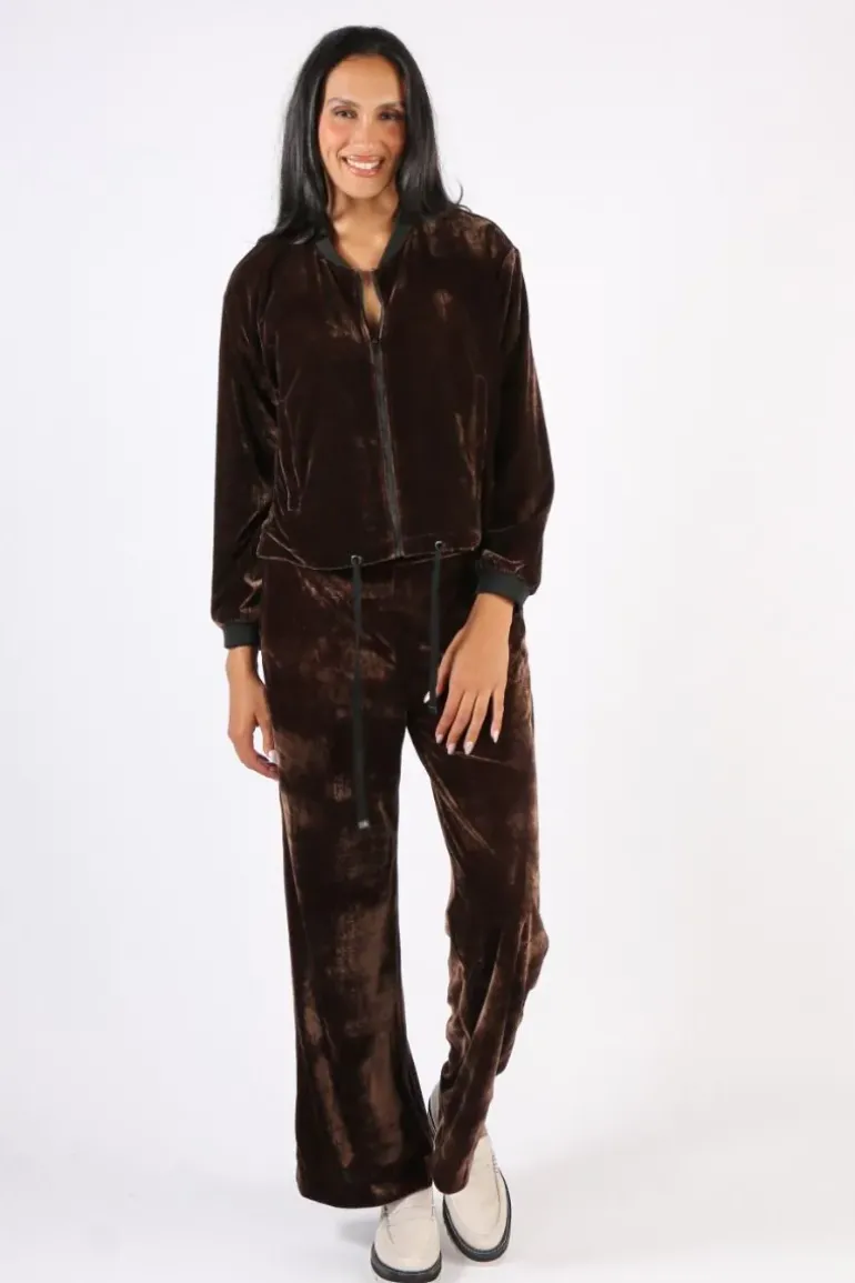 Foil Plush Money Velvet Wide Leg Pant In Chocolate