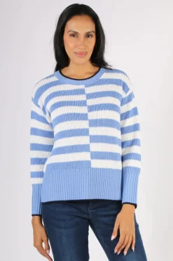 Foil Slide Show Sweater In Blue And Rice