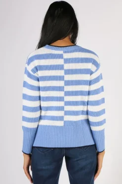 Foil Slide Show Sweater In Blue And Rice