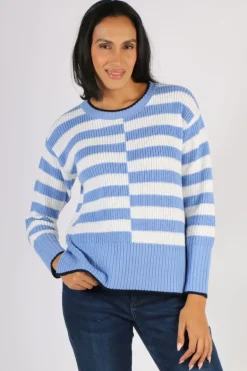Foil Slide Show Sweater In Blue And Rice