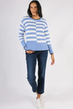 Foil Slide Show Sweater In Blue And Rice