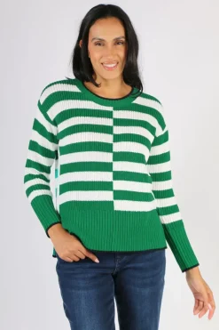 Foil Slide Show Sweater In Jade And Rice