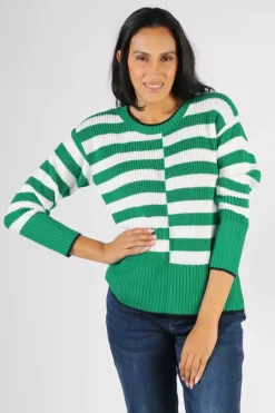 Foil Slide Show Sweater In Jade And Rice