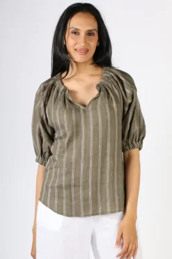Foil Turn Up The Volume Linen Top In Stripe