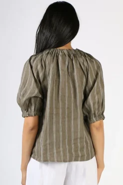 Foil Turn Up The Volume Linen Top In Stripe