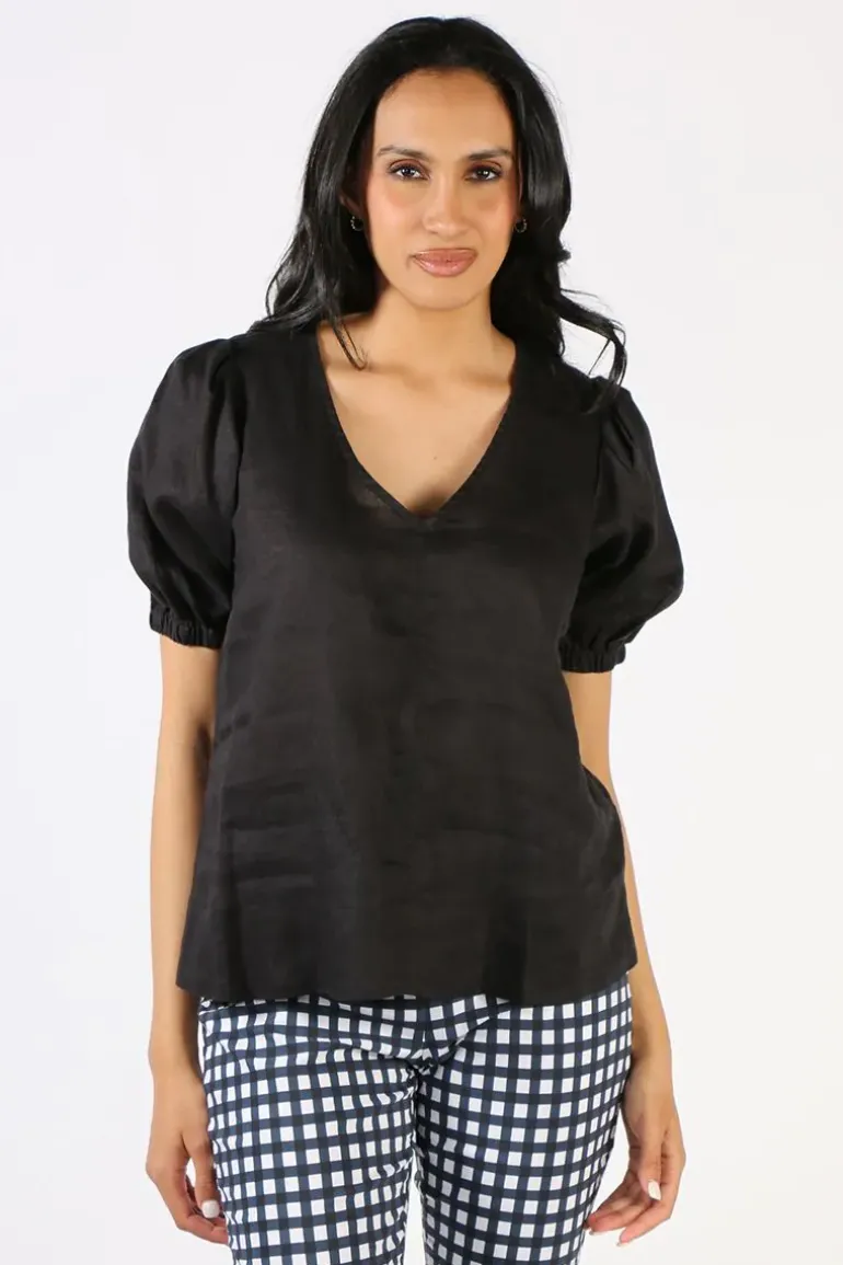 Gathered Sleeve Top In Black By Jump