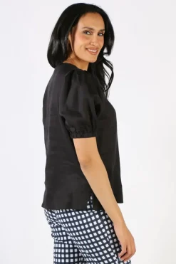 Gathered Sleeve Top In Black By Jump