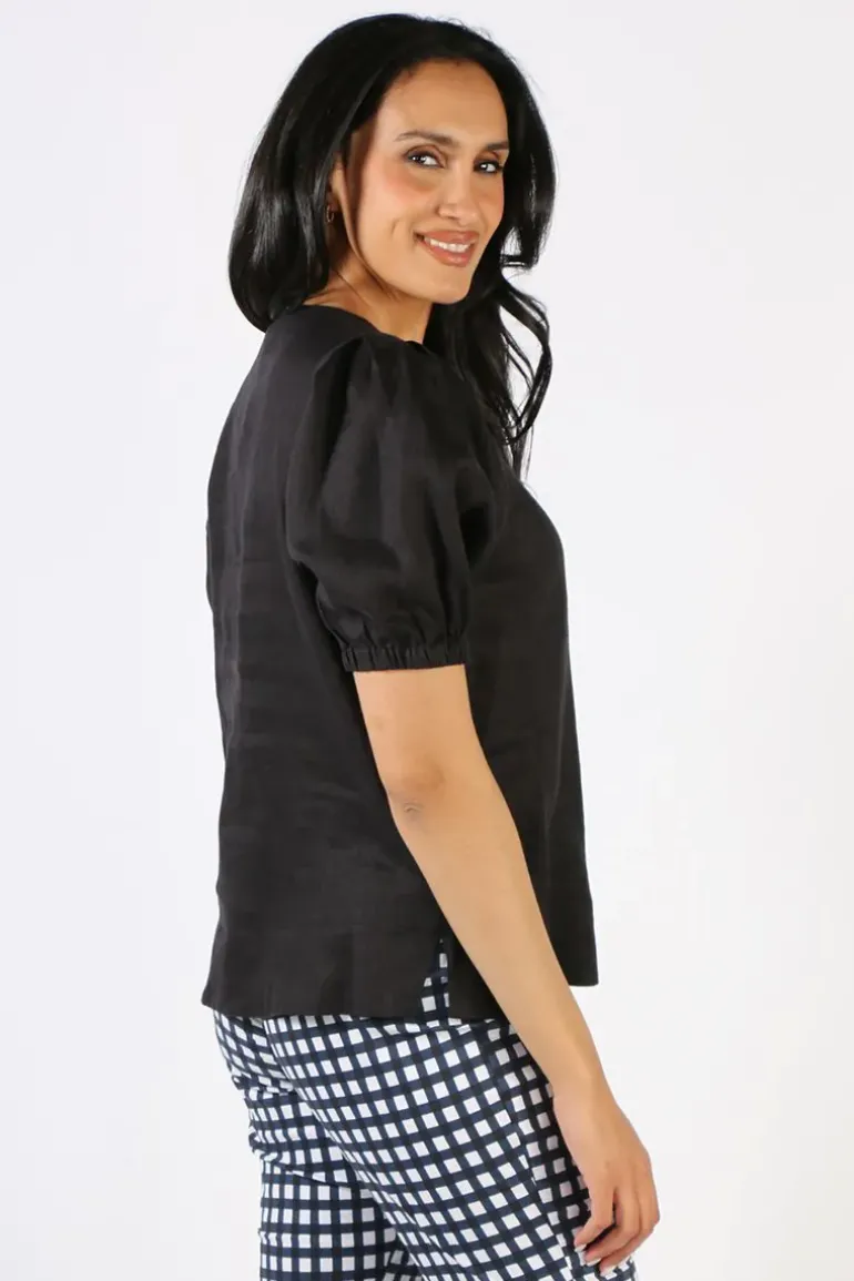 Gathered Sleeve Top In Black By Jump