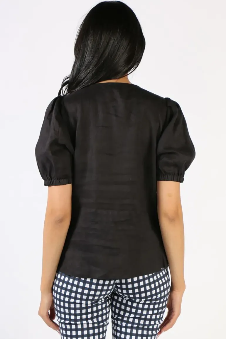 Gathered Sleeve Top In Black By Jump