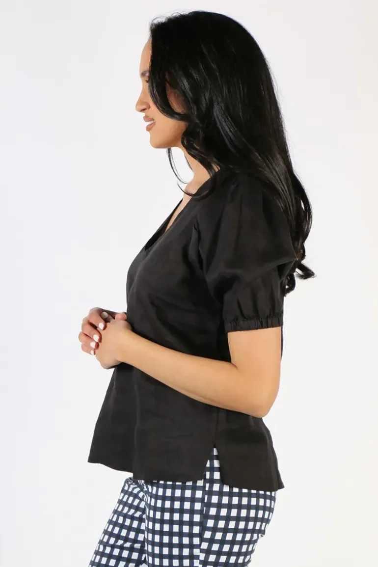 Gathered Sleeve Top In Black By Jump