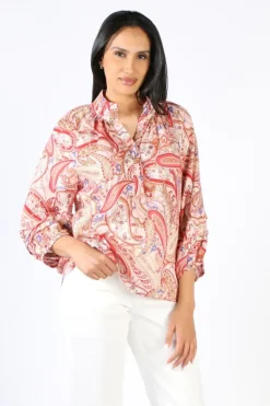 Goondiwindi Cotton Paisley Shirt In Raspberry